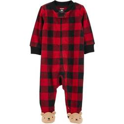 Carter's Baby Holiday Bear Zip-Up Fleece Sleep & Play Pajamas - Red/Black