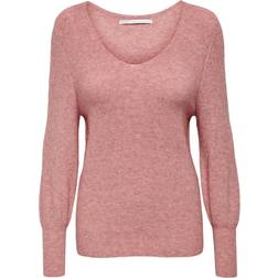 Only Latia Long V-neck Knitted Pullover - Rose/Dusty Rose