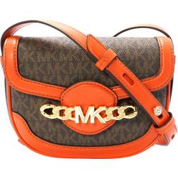 Michael Kors Ladies Hally Extra-Small Embellished Logo Crossbody Bag- Orange