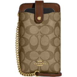 Coach Phone Crossbody In Signature Canvas - Gold/Khaki Saddle