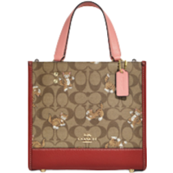 Coach Dempsey Tote 22 In Signature Canvas With Dancing Kitten Print - Gold/Khaki Multi