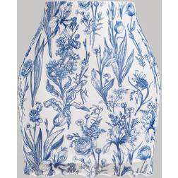 Shein Floral Print Lettuce Trim Mesh Skirt
