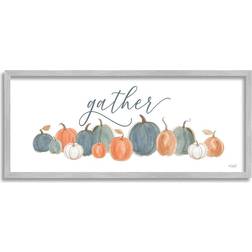 Stupell Industries Gather Cursive Script Minimal Autumnal Pumpkins Arrangement Framed Art 30x13"