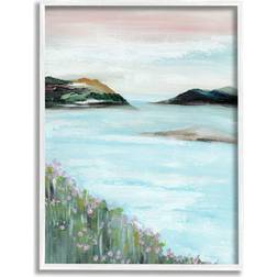 Stupell Industries Rocky Lakeside Meadow Pink Blooms Painting White Framed Art 16x20"
