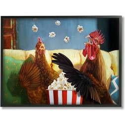 Stupell Industries Rooster Chicken Tossing Catching Popcorn Black Framed Art 30x24"