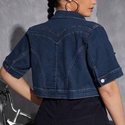 Shein Plus Flap Pocket Crop Denim Jacket