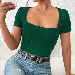 Shein Frenchy Square Neck Ribbed Knit Tee Bodysuit