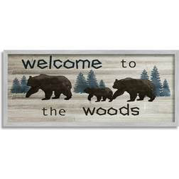 Stupell Industries Welcome To Wood Rustic Bears Forest Wall Grey Framed Art 30x13"