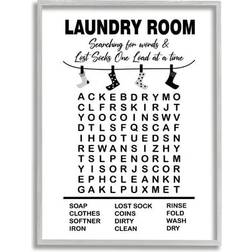 Stupell Industries Laundry Room Word Search Lost Socks Grey Framed Art 11x14"