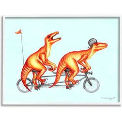 Stupell Industries Whimsical T-Rex Dinosaurs Riding Tandem Bicycle Graphic Grey Framed Art 14x11"