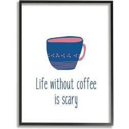 Stupell Industries Life Without Coffee Humorous Patterned Breakfast Mug Black Framed Art 9.4x11.8"