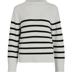 Vila Striped Knitted Pullover - White Alyssum