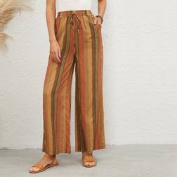 Shein Striped Drawstring Waist Wide Leg Pants