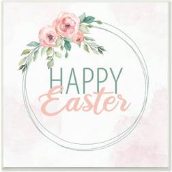 Stupell Industries Happy Easter Round Floral Border Pink/Green Wall Decor 12x12"