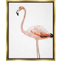 Stupell Industries Tropical Pink Flamingo Bird Animal Graphic Metallic Gold Floating Framed Art 25x31"