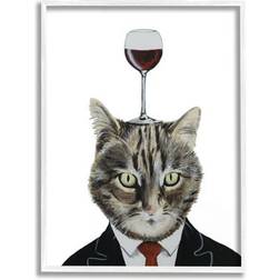 Stupell Industries Cat In Suit Wine Glass White Framed Art 24x30"