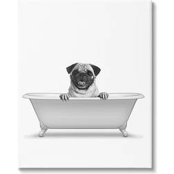 Stupell Industries Pug Dog In Tub Bathroom Pet Animals & Insects Painting Gallery Wrapped Wall Decor 16x20"