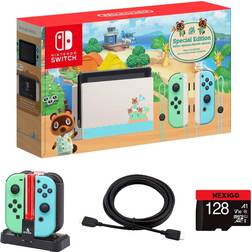 Nintendo 2020 Switch Console Family Christmas Holiday Bundle Animal Crossing: New Horizons Edition NexiGo_128GB MicroSD Card 4K HDMI Cable Joy-Con and Pro Controllers Charging Dock Bundle