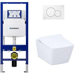 Geberit 2-Piece 1.28/0.8 GPF Dual Flush Square Toto Toilet in White Concealed Tank 2x4 Construction Flush Plate, Seat Included
