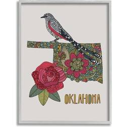 Stupell Industries Oklahoma State Bird & Flower Detailed Floral Pattern Graphic Print Framed Art 16x20"