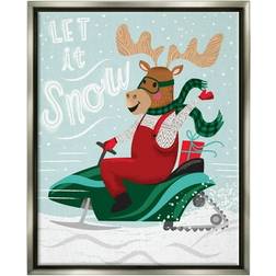 Stupell Industries Let It Snow Moose Sleigh Floater Canvas Framed Art 25x31"