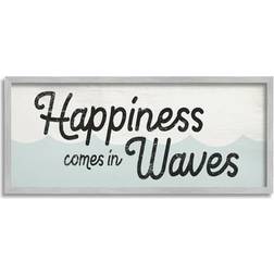 Stupell Industries Happiness Comes In Waves Phrase Blue Ocean Waves Framed Art 10x24"