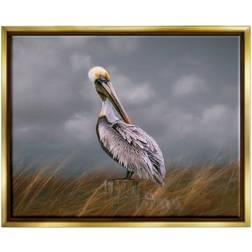 Stupell Industries Wildlife Pelican Bird Cloudy Sky Animals Insects Photography Gold Floater Framed Art 20x16"