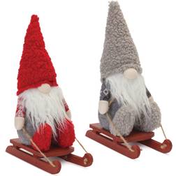 Melrose Plush Winter Gnome on Sled Set of 2 Red Figurine 13.5" 2