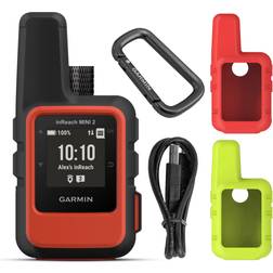 Garmin inReach Mini 2 Lightweight and Compact Satellite Communicator, Hiking Handheld, Flame Red with Wearable4U 2 Pack Cases Orange/Lime Bundle