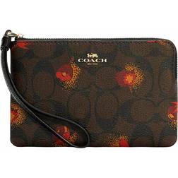 Coach Corner Zip Wristlet In Signature Canvas with Pop Floral Print - Brown