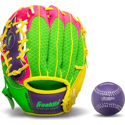 Franklin Sports Teeball Glove Left and Right Handed Youth Fielding Glove Meshtek Series Synthetic Leather Baseball Glove Ready To Play Glove Left Hand Throw with Ball Purple/Pink/Yellow