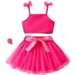 Shein Baby Ruffle Trim Shoulder Cami Top & Mesh Overlay Skirt Set - Pink