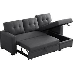 Devion Furniture Reversible Sectional Sleeper Dark Grey Sofa 83" 3 Seater