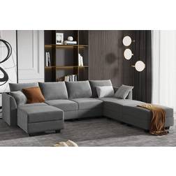 Honbay Modular Sectional U Shaped Couch Grey Sofa 112.2"