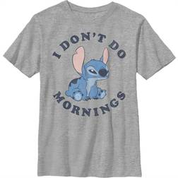 Lilo & Stitch Boy's I Don't Do Mornings Stitch Distressed Graphic T-shirt - Athletic Heather
