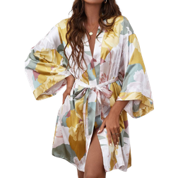 Shein Floral Print Drop Shoulder Belted Robe Without Lingerie