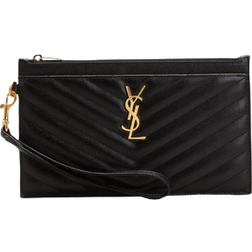 Saint Laurent Large Quilted YSL Zip Wristlet - Black