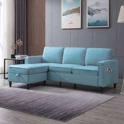 ZAFLY Convertible Sectional Blue Sofa 77.6" 3 Seater