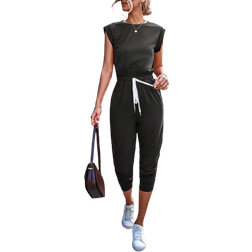 Shein Solid Slant Pocket Drawstring Waist Jumpsuit