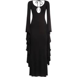 Ribbed Viscose Maxi Sleeve Long Dress - Black