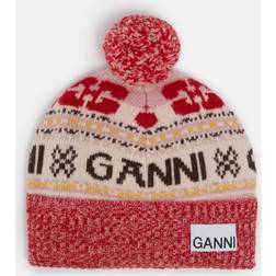 Ganni Logo-Intarsia Wool-Blend Beanie Multi