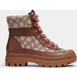Coach Talia Jacquard, Suede and Leather Lace-Up Boots Tan