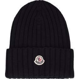 Moncler Womens Black Logo-embroidered Wool-knit Beanie