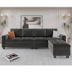Belffin Sectional Velvet Grey Sofa 106.7" 4 Seater