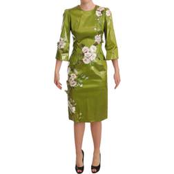 Dolce & Gabbana Green Floral Embellished Sheath Midi Women's Dress