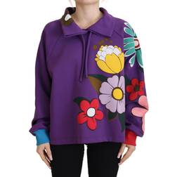 Dolce & Gabbana Purple Floral Print Pullover Cotton Women's Sweater