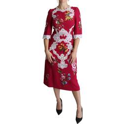 Dolce & Gabbana Women's Floral Embroidered Sheath Midi Dress - Red