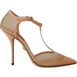 Dolce & Gabbana Beige Mesh T-strap Stiletto Heels Pumps Shoes