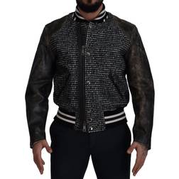 Dolce & Gabbana Black Houndstooth Polyester Bomber Men's Jacket