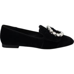 Dolce & Gabbana Black Velvet Crystals Loafers Flats Shoes